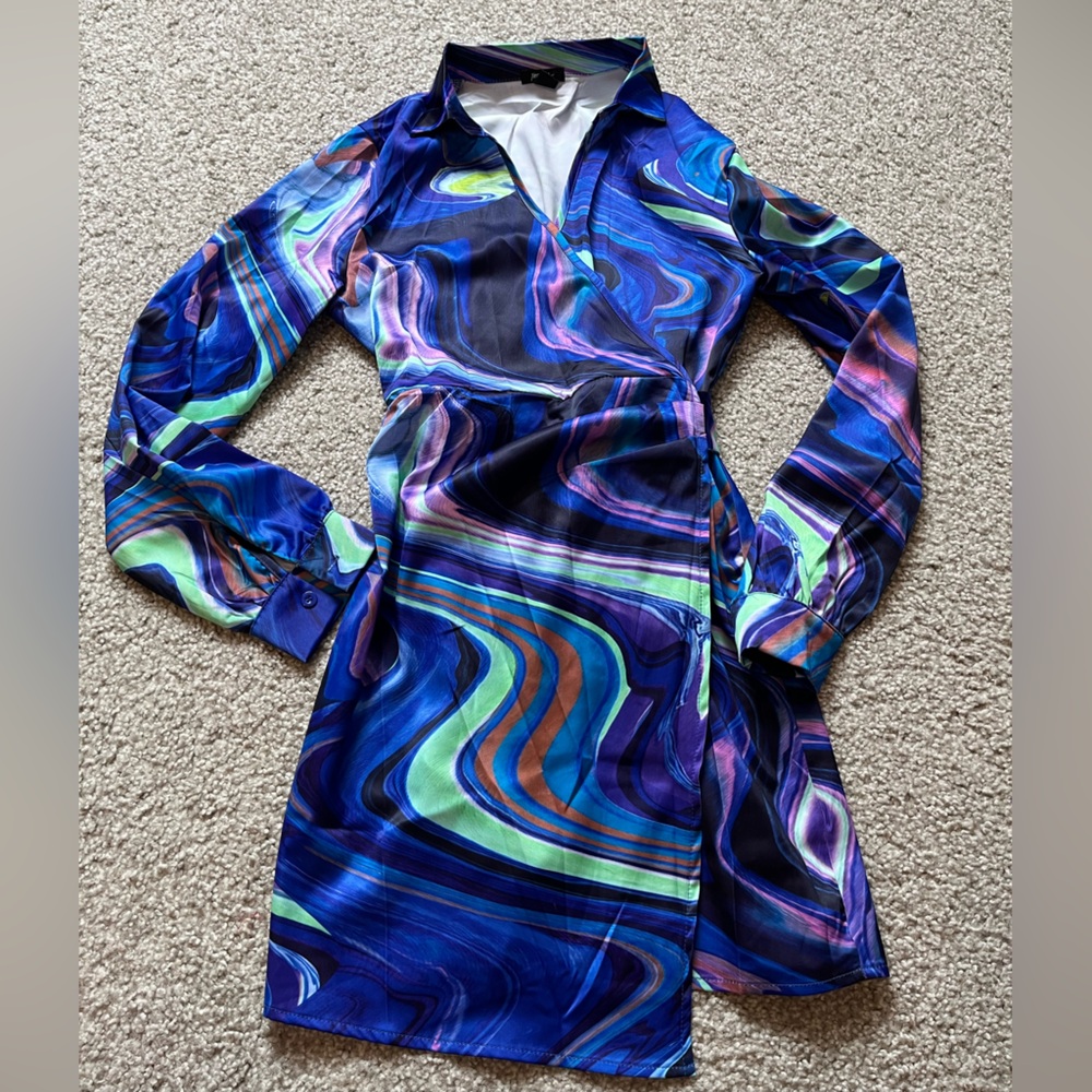 Nasty Gal Blue Swirl Wrap Dress
